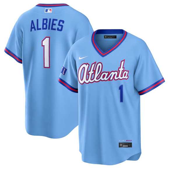 Men%27s Atlanta Braves #1 Ozzie Albies Powder Blue 2026 City Connect Stadium Stitched Jersey Dzhi