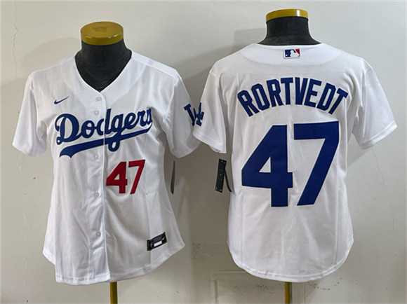 Youth Los Angeles Dodgers #47 Ben Rortvedt White Cool Base Stitched Jersey