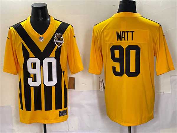 Men%27s Pittsburgh Steelers #90 T.J. Watt Gold 1933 Throwback Alternate Stitched Game Jersey