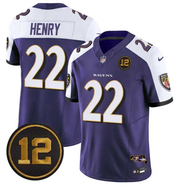 Men%27s Baltimore Ravens #22 Derrick Henry Purple Alternate 2025 F.U.S.E Jacoby Jones Patch Vapor Limited Jersey Dzhi