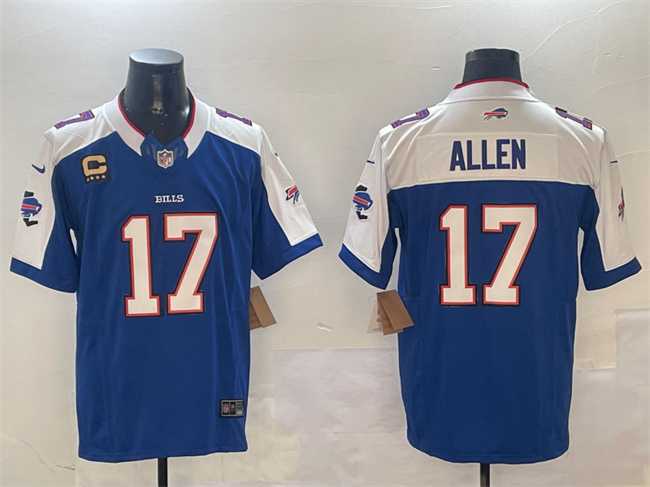 Men%27s Buffalo Bills #17 Josh Allen Blue White F.U.S.E. With 4-star C Ptach Football Stitched Jersey