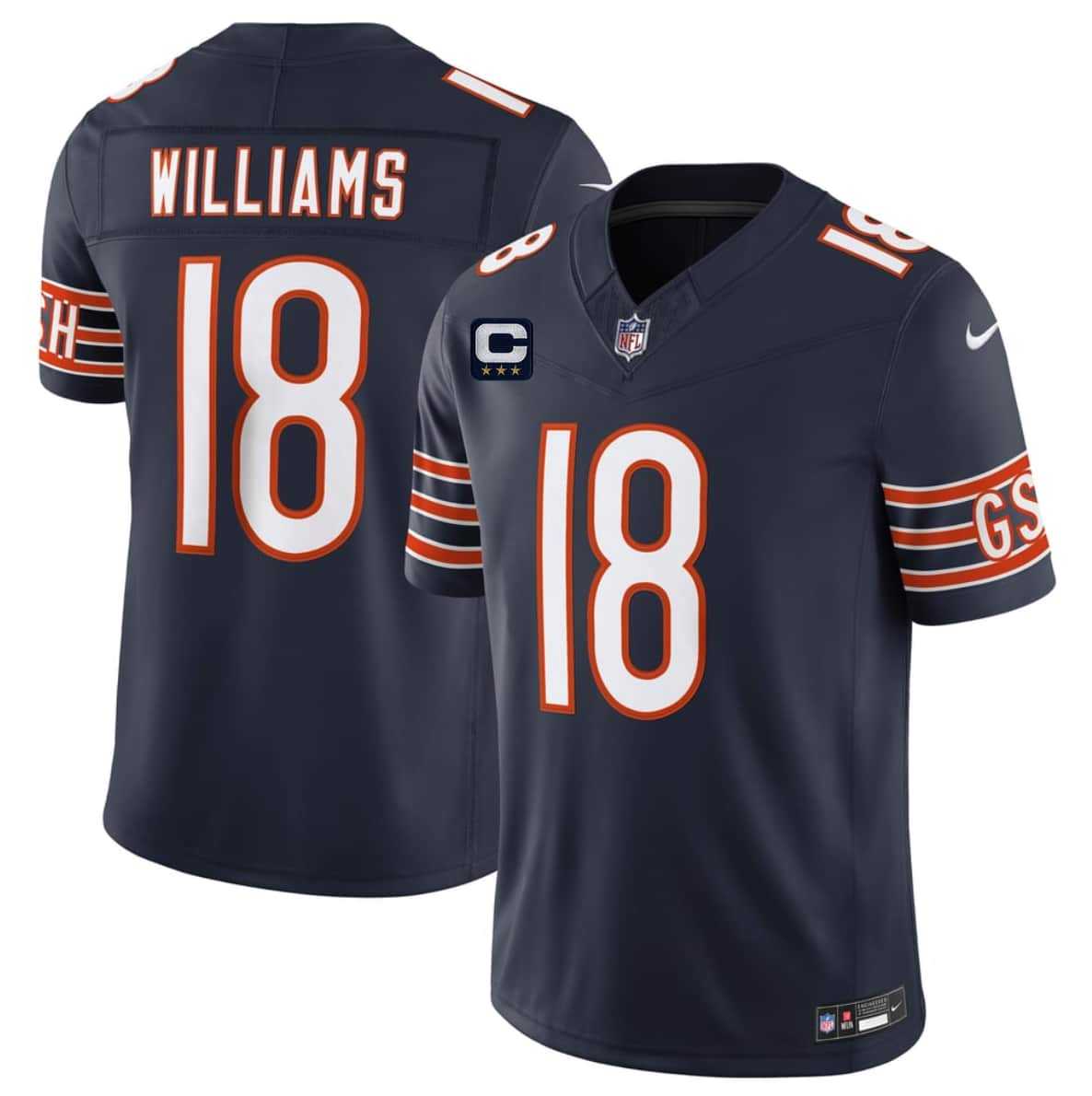 Men%27s Chicago Bears #18 Caleb Williams Navy 2026 F.U.S.E. With 3-star C Patch Vapor Untouchable Limited Stitched Jersey Dzhi