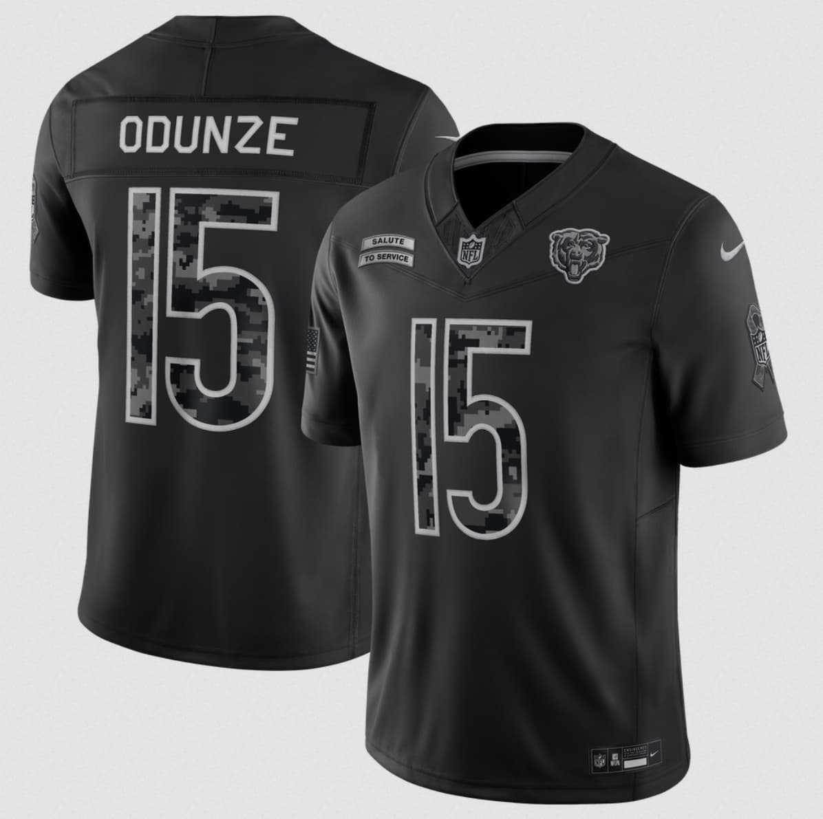 Men%27s Chicago Bears #15 Rome Odunze Black 2026 F.U.S.E. Salute to Service Limited Stitched Jersey