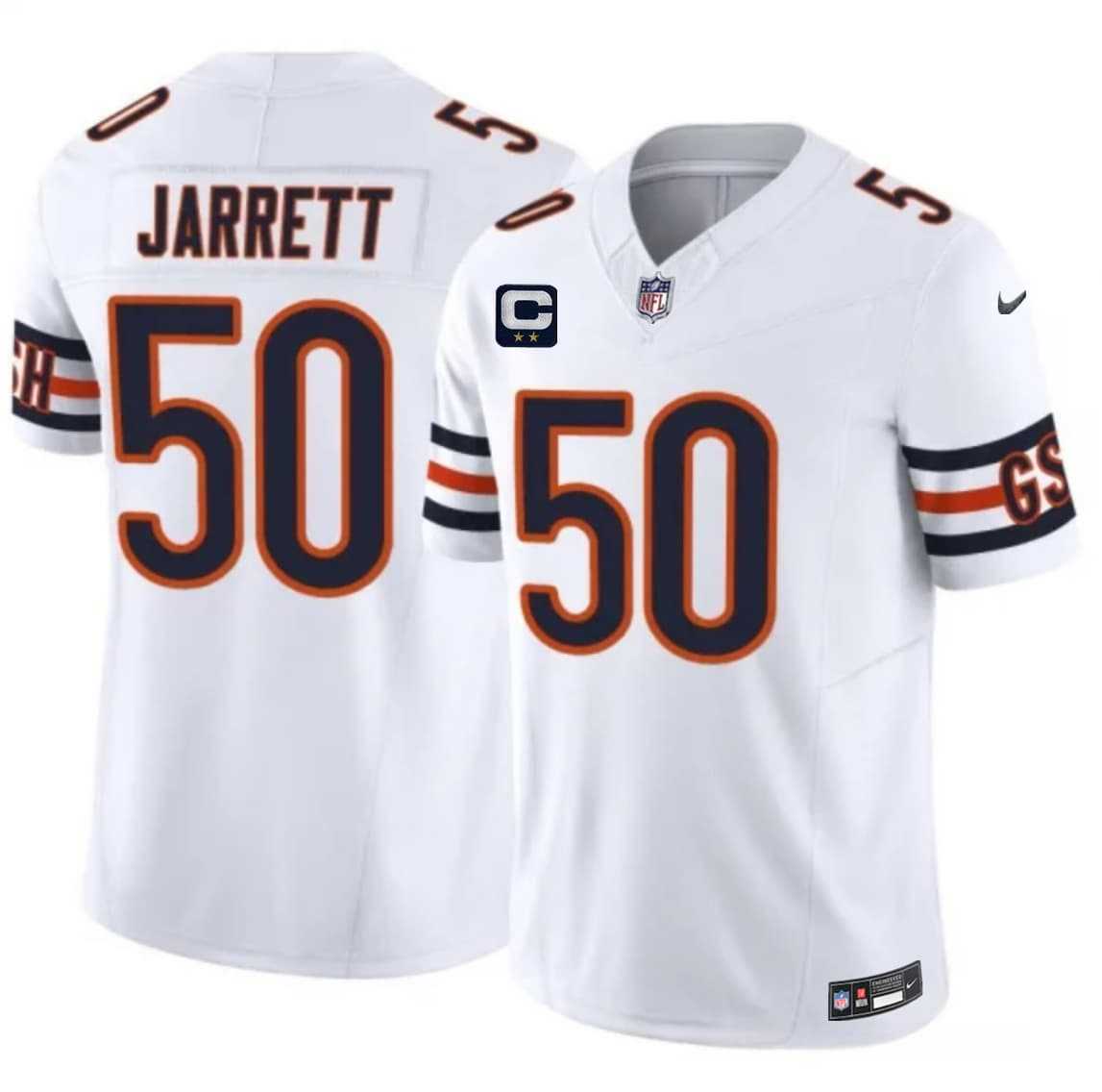 Men%27s Chicago Bears #50 Grady Jarrett White 2026 F.U.S.E. 2-Star C Patch Vapor Untouchable Limited Stitched Jersey Dzhi
