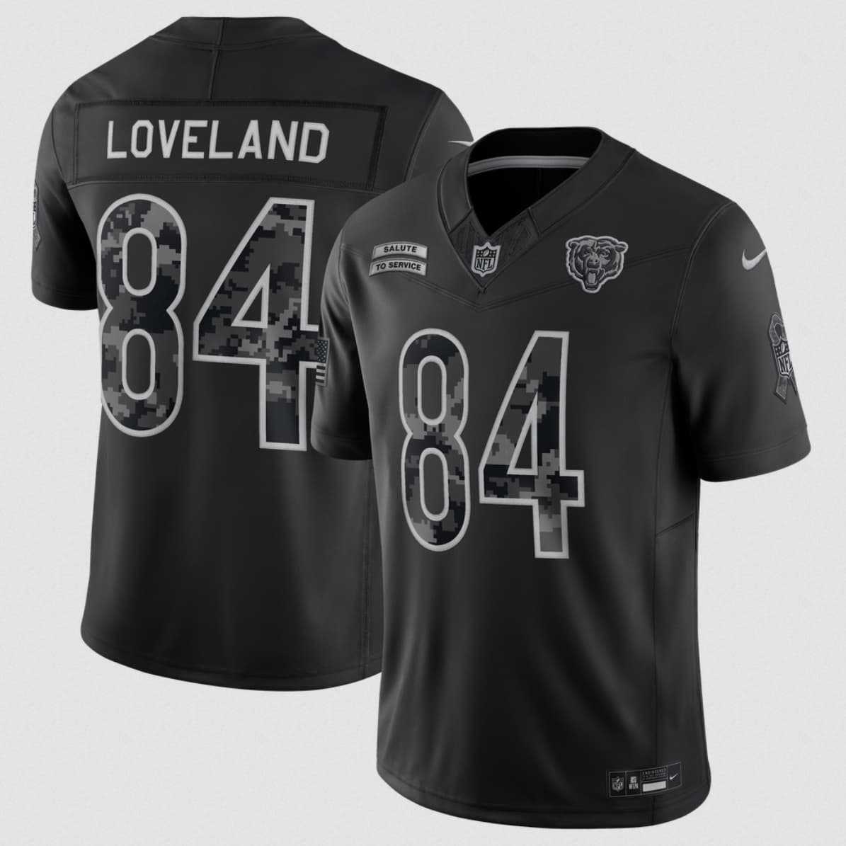 Men%27s Chicago Bears #84 Colston Loveland Black 2026 F.U.S.E. Salute to Service Limited Stitched Jersey
