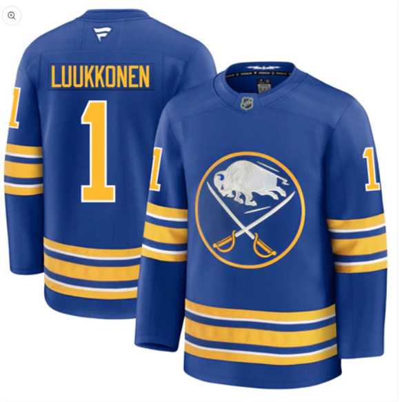 Men%27s Buffalo Sabres #1 Ukko-Pekka Luukkonen Blue Stitched Hockey Jersey Dzhi