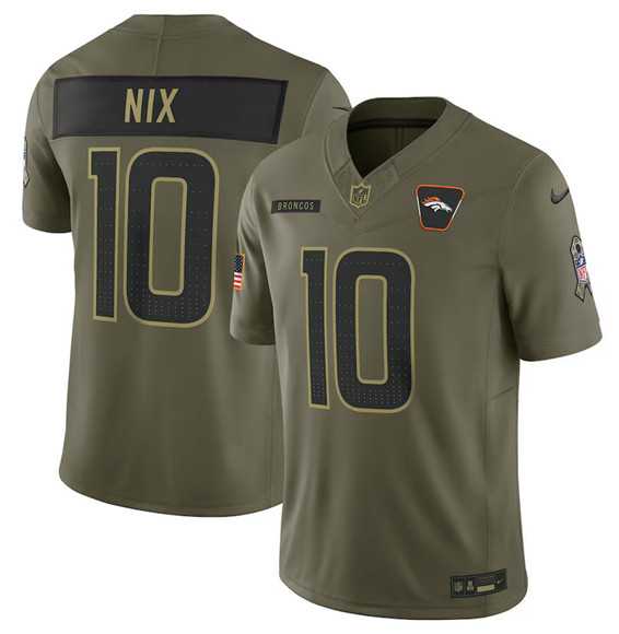 Men%27s Denver Broncos #10 Bo Nix Olive 2025 Salute to Service Limited Stitched Jersey Dyin
