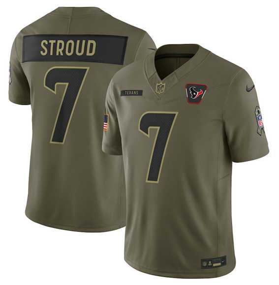 Men%27s Houston Texans #7 C.J. Stroud Olive 2025 Salute to Service Limited Stitched Jersey Dyin