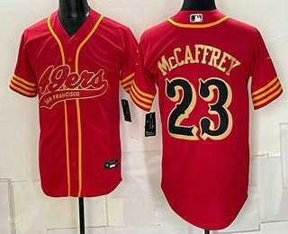 Men%27s San Francisco 49ers #23 Christian McCaffrey Red Gold Cool Base Stitched Baseball Jersey Dzhi