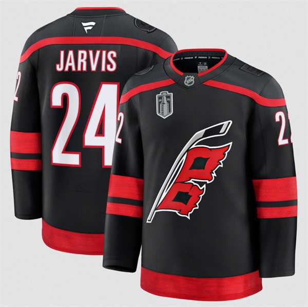 Men%27s Carolina Hurricanes #24 Seth Jarvis Black 2026 Stanley Cup Final Home Premium Hockey Stitched Jersey Dzhi