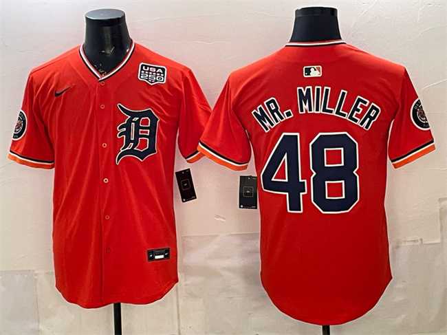Men%27s Detroit Tigers #48 Mr. Miller Orange 2026 Alternate USA 250%27 Patch Vapor Premier Limited Stitched Jersey Dzhi