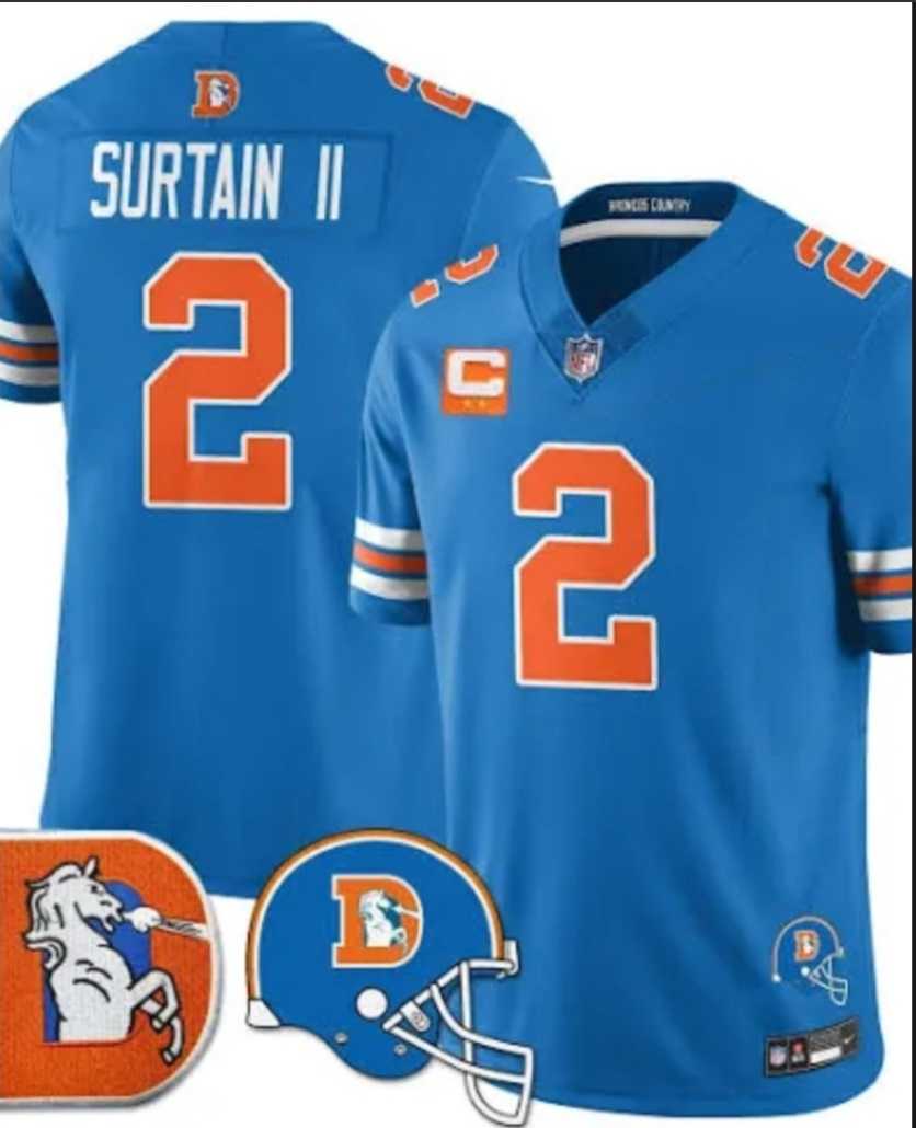 Men%27s Denver Broncos #2 Patrick Surtain II Blue F.U.S.E. With 2-Star C Patch Throwback Vapor Limited Stitched Jersey Dzhi
