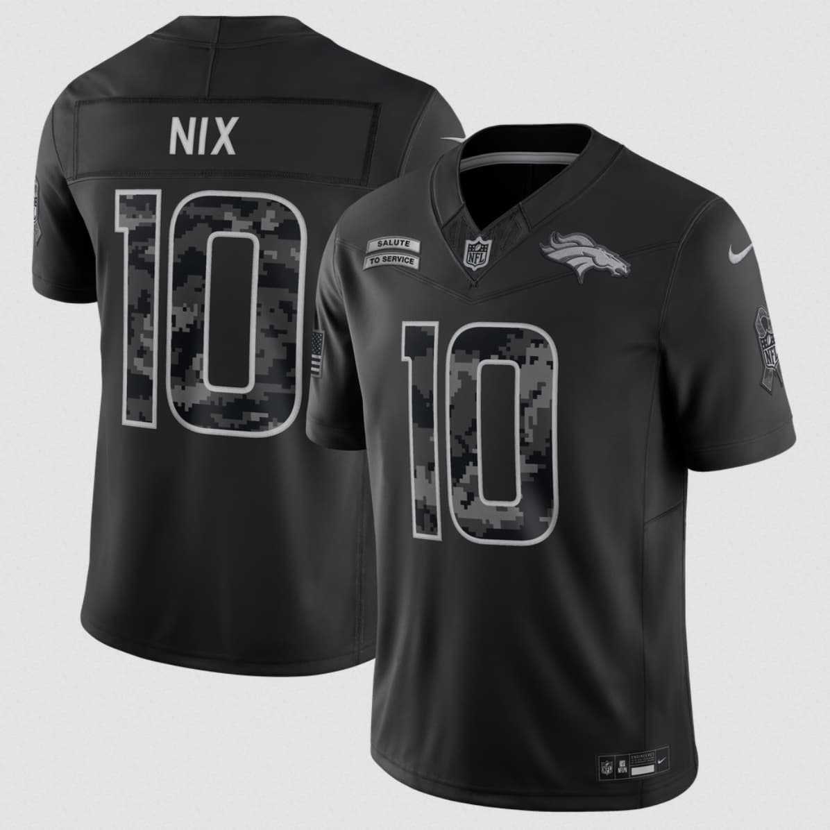 Men%27s Denver Broncos #10 Bo Nix Black 2026 F.U.S.E. Salute to Service Limited Stitched Stitched Jersey