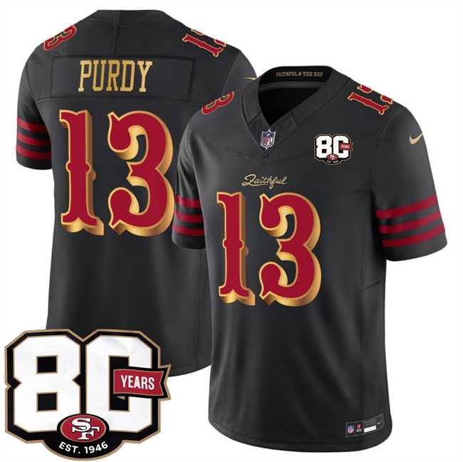 Men%27s San Francisco 49ers #13 Brock Purdy Black 80th Anniversary Patch Rivalries 2026 F.U.S.E. Vapor Untouchable Limited Stitched Jersey Dzhi