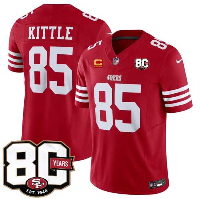 Men%27s San Francisco 49ers #85 George kittle Red 80th Anniversary Patch And 4-Star C Patch 2026 F.U.S.E. Vapor Untouchable Limited Stitched Jersey Dzhi
