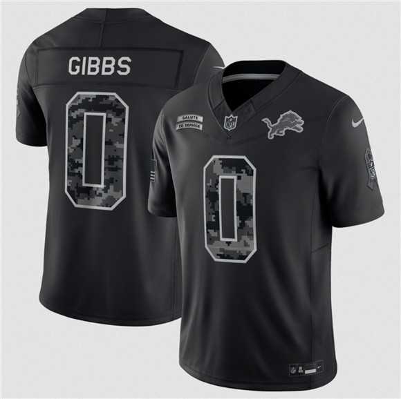 Men%27s Detroit Lions #0 Jahmyr Gibbs Black F.U.S.E. 2026 Salute to Service Limited Stitched Jersey
