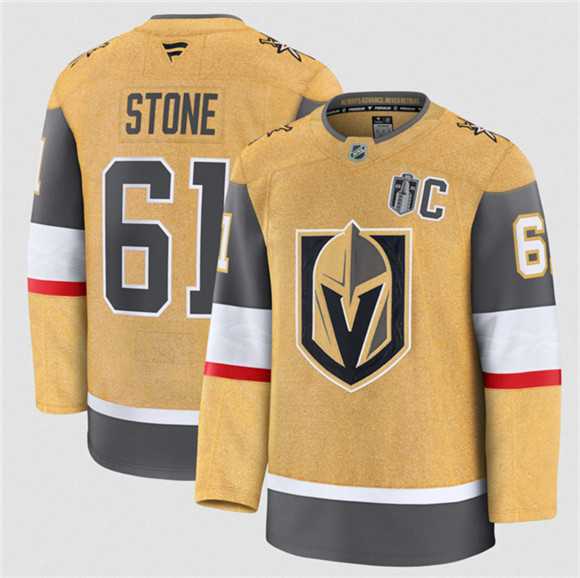 Men%27s Vegas Golden Knights #61 Mark Stone Gold 2026 Stanley Cup Final Patch And C Patch Home Stitched Hockey Jersey Dzhi