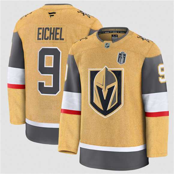 Men%27s Vegas Golden Knights #9 Jack Eichel Gold 2026 Stanley Cup Final Patch Home Stitched Hockey Jersey Dzhi