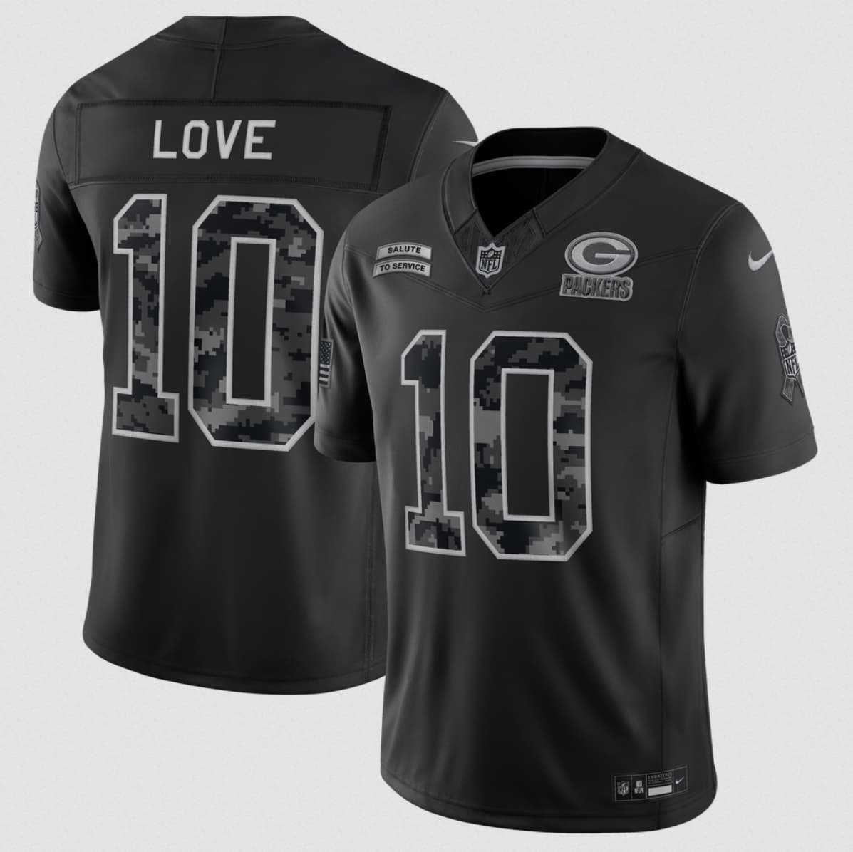 Men%27s Green Bay Packers #10 Jordan Love Black 2026 F.U.S.E. Salute to Service Limited Stitched Jersey
