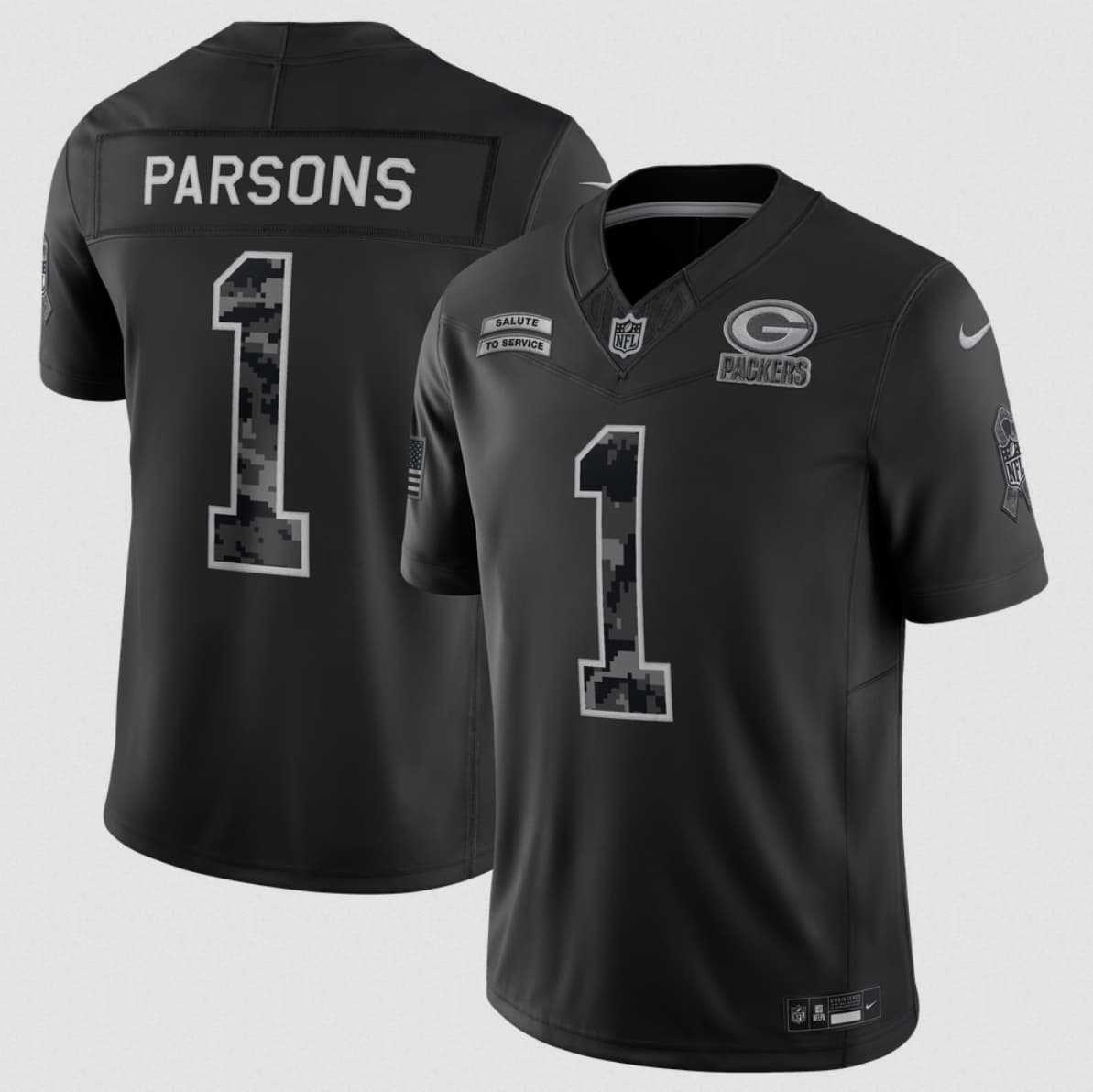 Men%27s Green Bay Packers #1 Micah Parsons Black 2026 F.U.S.E. Salute to Service Limited Stitched Jersey
