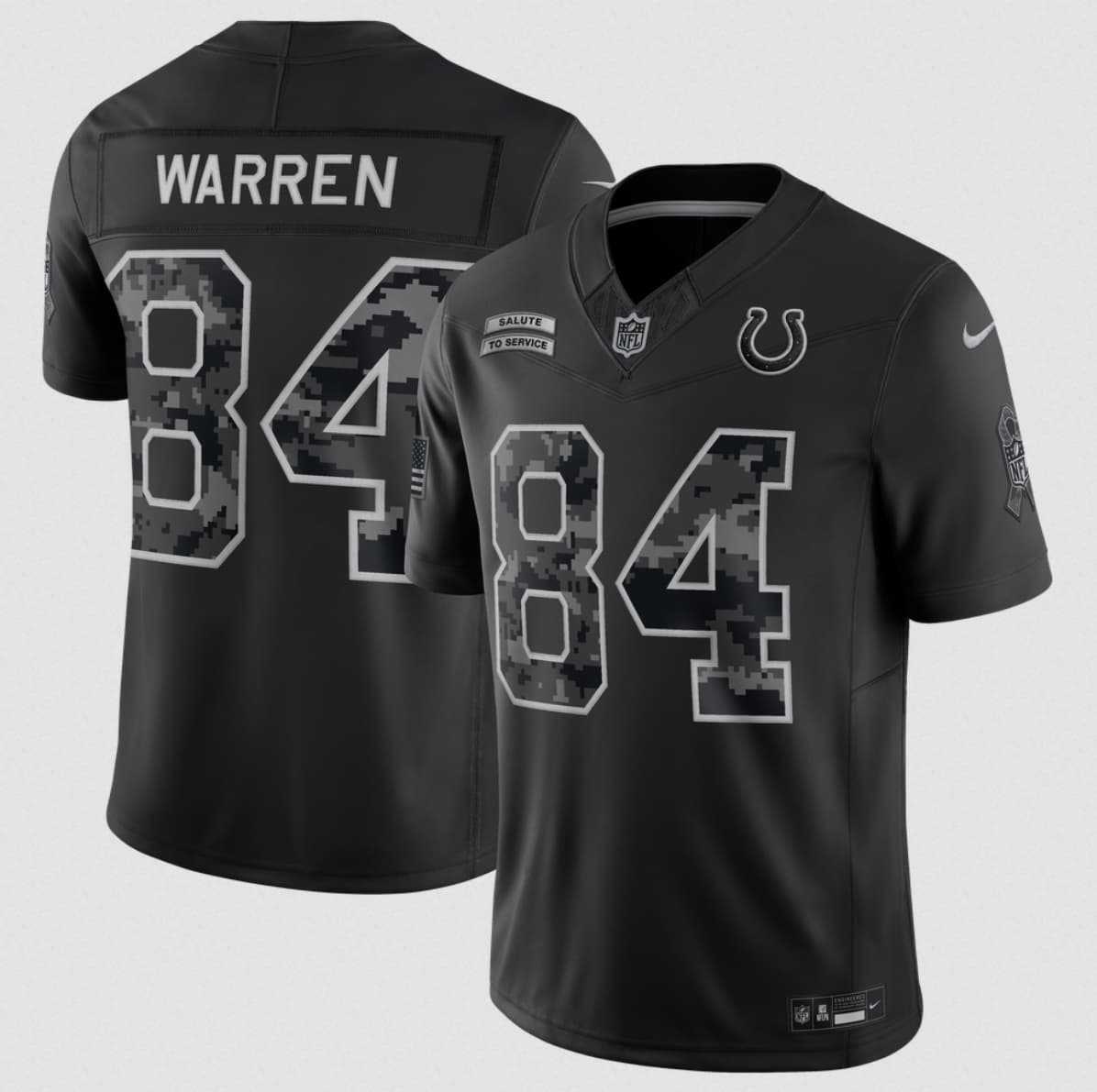 Men%27s Indianapolis Colts #84 Tyler Warren Black 2026 F.U.S.E. Salute to Service Limited Stitched Jersey