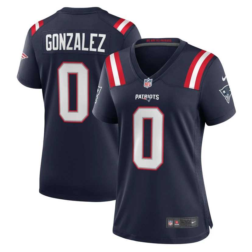 Women New England Patriots #0 Christian Gonzalez Blue Jersey Dzhi