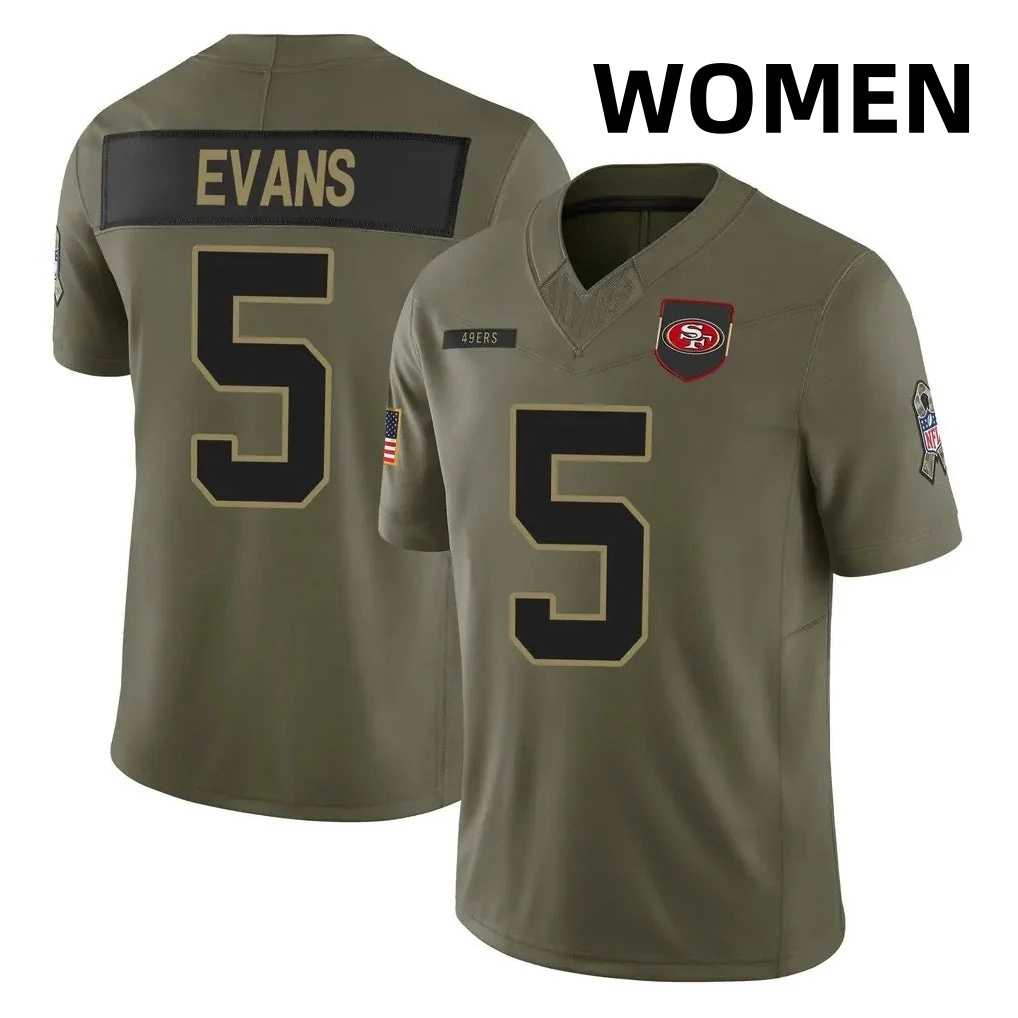 Women San Francisco 49ers #5 Mike Evans Black F.U.S.E. 2025 Salute to Service Stitched Jersey Dzhi