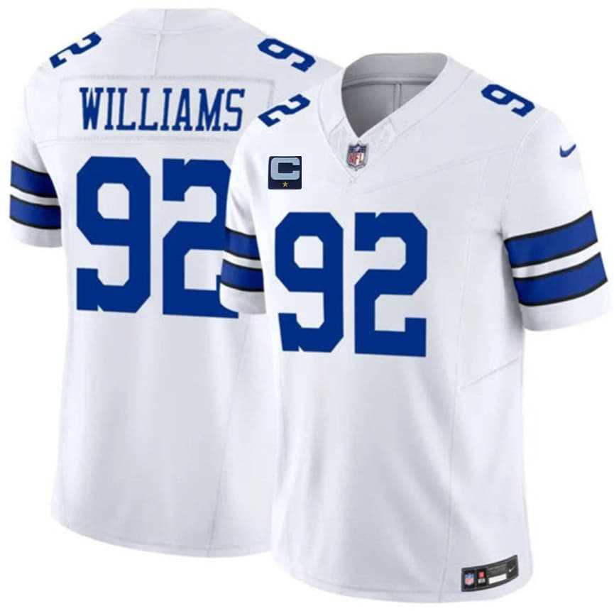 Men%27s Dallas Cowboys #92 Quinnen Williams White 2026 With 1-Star C Patch F.U.S.E. Vapor Untouchable Limited Stitched Jersey
