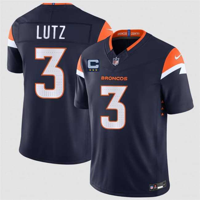 Men%27s Denver Broncos #3 Wil Lutz Navy 2026 F.U.S.E. With 3-Star C Patch Vapor Limited Stitched Jersey