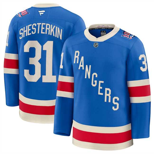 Men%27s New York Rangers #31 Igor Shesterkin Blue Centennial Stitched Jersey Dzhi
