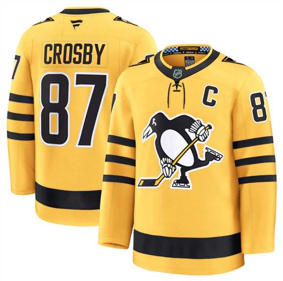 Men%27s Pittsburgh Penguins #87 Sidney Crosby Gold 2025 Alternate Stitched Jersey Dzhi