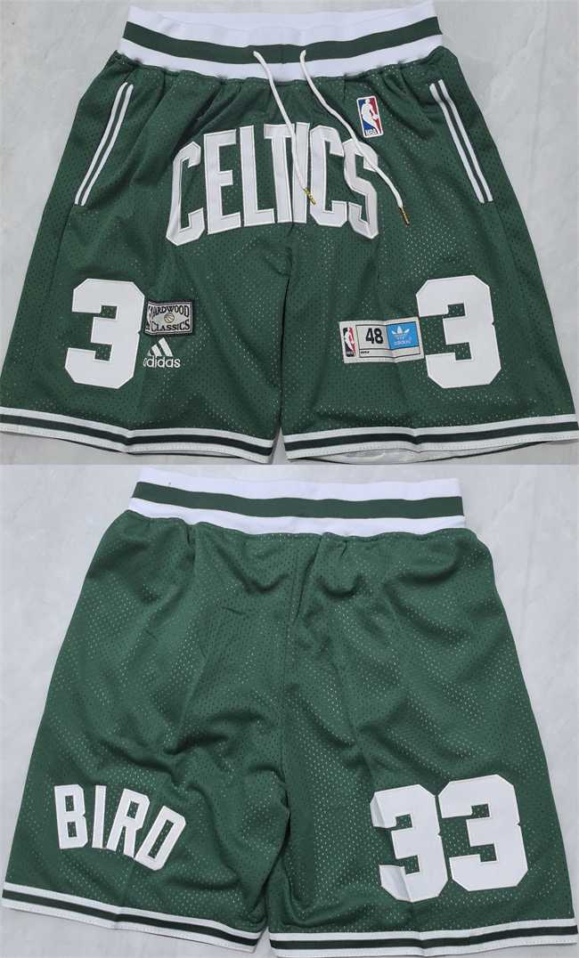 Men%27s Boston Celtics #33 Larry Bird Green Shorts (Run Small)