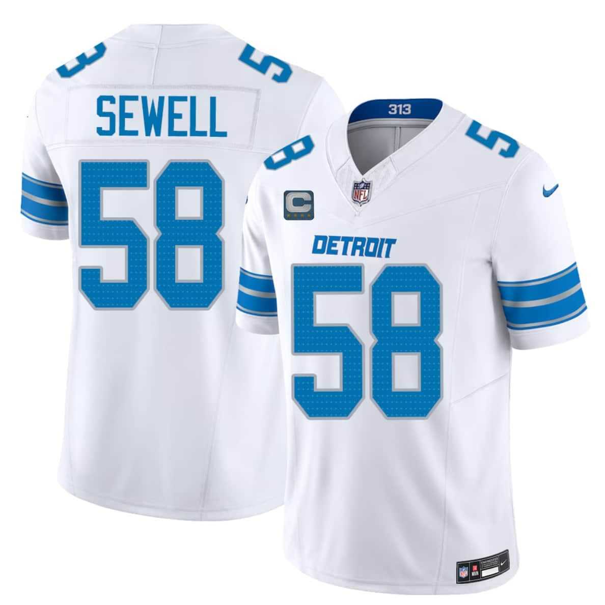 Men%27s Detroit Lions #58 Penei Sewell White 2026 F.U.S.E. With 4-Star C Patch Vapor Limited Stitched Jersey