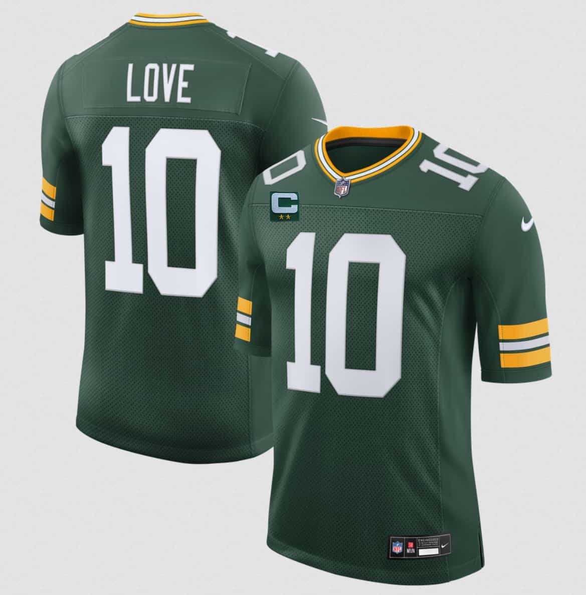 Men%27s Green Bay Packers #10 Jordan Love Green With 2-Star C Patch New Vapor Untouchable Limited Stitched Jersey
