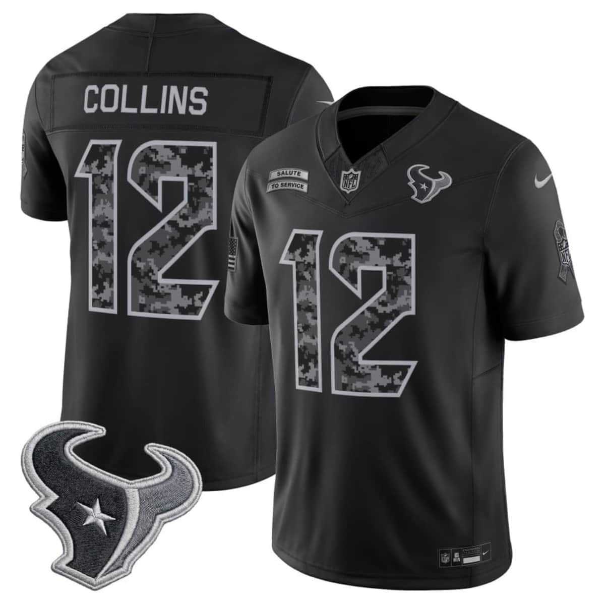Men%27s Houston Texans #12 Nico Collins Black F.U.S.E. 2026 Salute to Service Limited Stitched Jersey