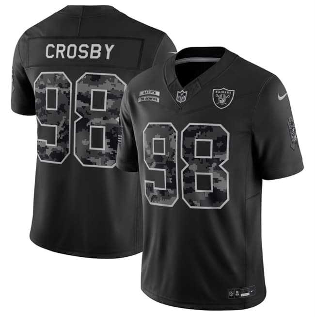 Men%27s Las Vegas Raiders #98 Maxx Crosby Black F.U.S.E. 2026 Salute to Service Limited Stitched Jersey