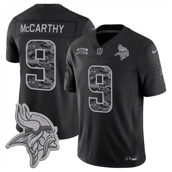 Men%27s Minnesota Vikings #9 J.J. McCarthy Black 2026 F.U.S.E. Salute to Service Limited Stitched Jersey