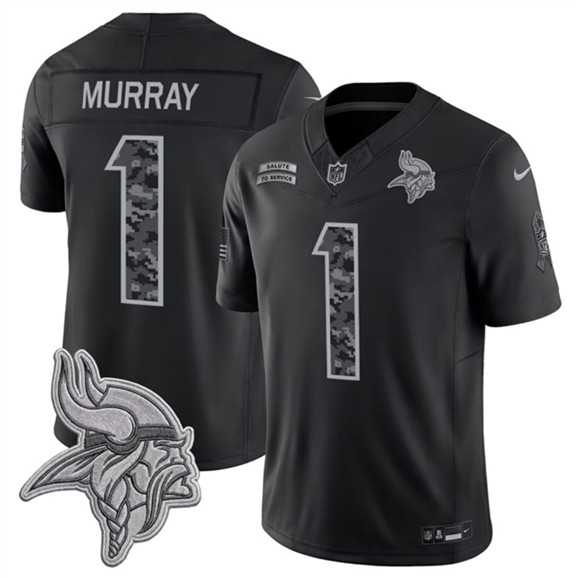 Men%27s Minnesota Vikings #1 Kyler Murray Black 2026 F.U.S.E. Salute to Service Limited Stitched Jersey