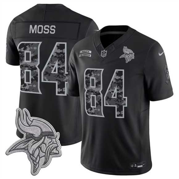 Men%27s Minnesota Vikings #84 Randy Moss Black 2026 F.U.S.E. Salute to Service Limited Stitched Jersey