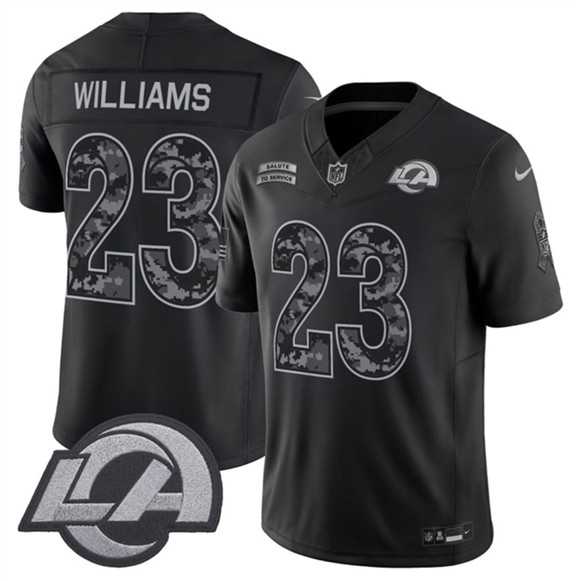 Men%27s Los Angeles Rams #23 Kyren Williams Black 2026 F.U.S.E. Salute to Service Limited Stitched Jersey