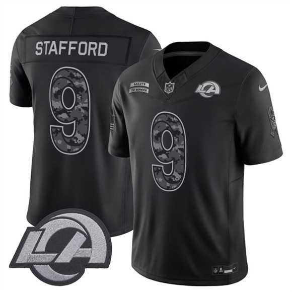 Men%27s Los Angeles Rams #9 Matthew Stafford Black 2026 F.U.S.E. Salute to Service Limited Stitched Jersey