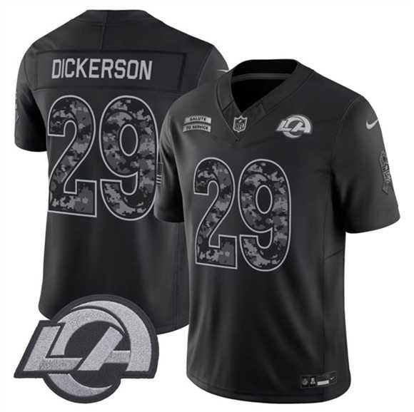 Men%27s Los Angeles Rams #29 Eric Dickerson Black 2026 F.U.S.E. Salute to Service Limited Stitched Jersey