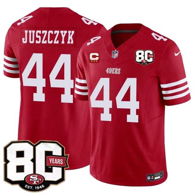 Men%27s San Francisco 49ers #44 Kyle Juszczyk Red 2026 F.U.S.E. With 80th Anniversary & 3-Star C Patch Vapor Untouchable Limited Stitched Jersey