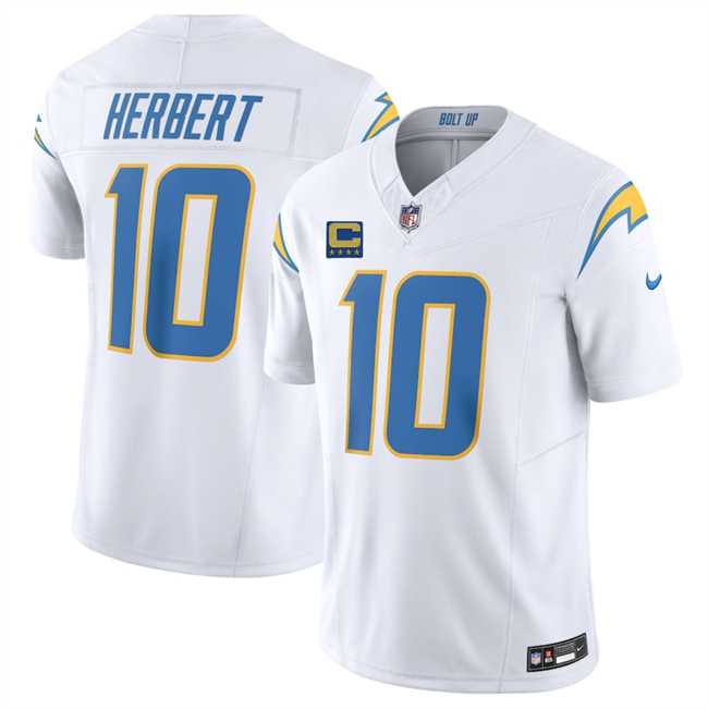 Men%27s Los Angeles Chargers #10 Justin Herbert White 2025 F.U.S.E With 4-Star C Patch Vapor Limited Stitched Jersey Dzhi