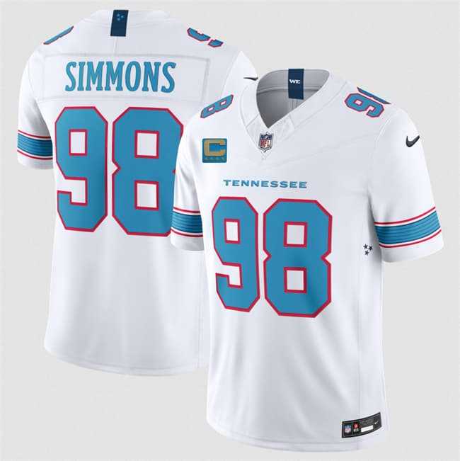 Men%27s Tennessee Titans #98 Jeffery Simmons White 2026 With 4-Star C Patch F.U.S.E. Vapor Limited Stitched Jersey
