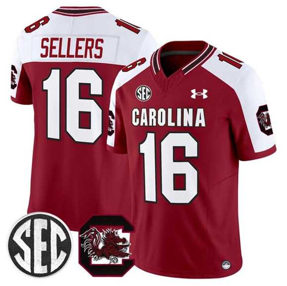 Men%27s South Carolina Fighting Gamecocks #16 LaNorris Sellers Garnet White 2025 F.U.S.E. Stitched Jersey Dzhi