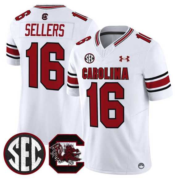Men%27s South Carolina Fighting Gamecocks #16 LaNorris Sellers White 2025 F.U.S.E. Stitched Jersey Dzhi