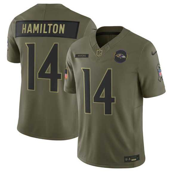 Men%27s Baltimore Ravens #14 Kyle Hamilton Olive 2025 F.U.S.E. Salute to Service Limited Stitched Jersey Dyin