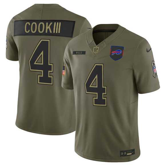 Men%27s Buffalo Bills #4 James Cook III Olive 2025 Salute to Service Limited Stitched Jersey Dyin