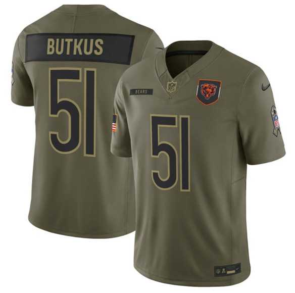 Men%27s Chicago Bears #51 Dick Butkus Olive 2025 Salute to Service Limited Stitched Jersey Dyin